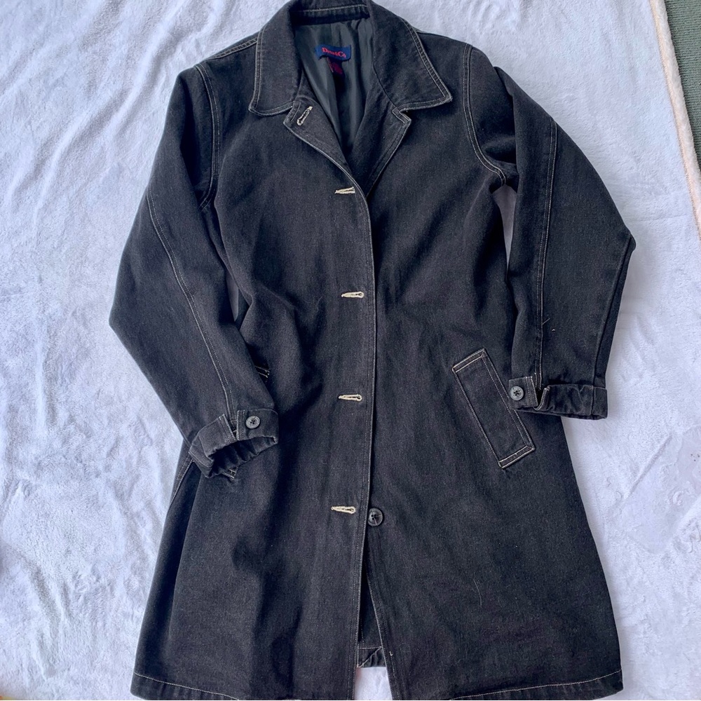 Vintage 90’s Black Denim Oversized Trench Coat Size L